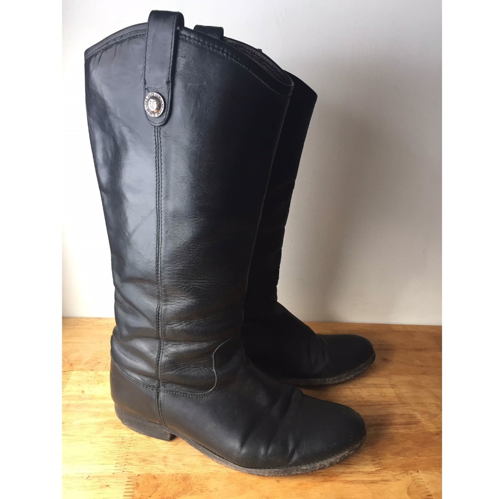Frye Melissa Button Black Leather Boots, size 9